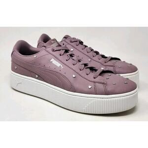 Puma Vikky Women's 9.5 Lavender Platform Sneakers Leather Silver Heart Studs